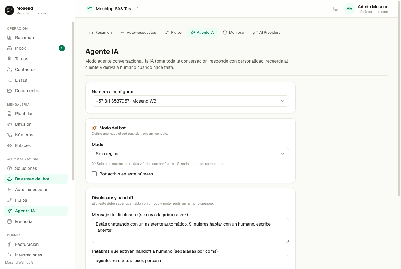 Configuración del agente IA