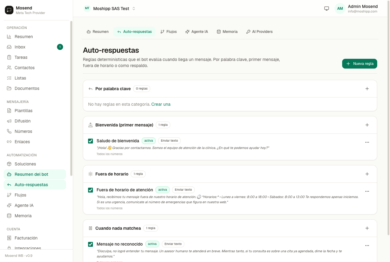 Página de auto-respuestas