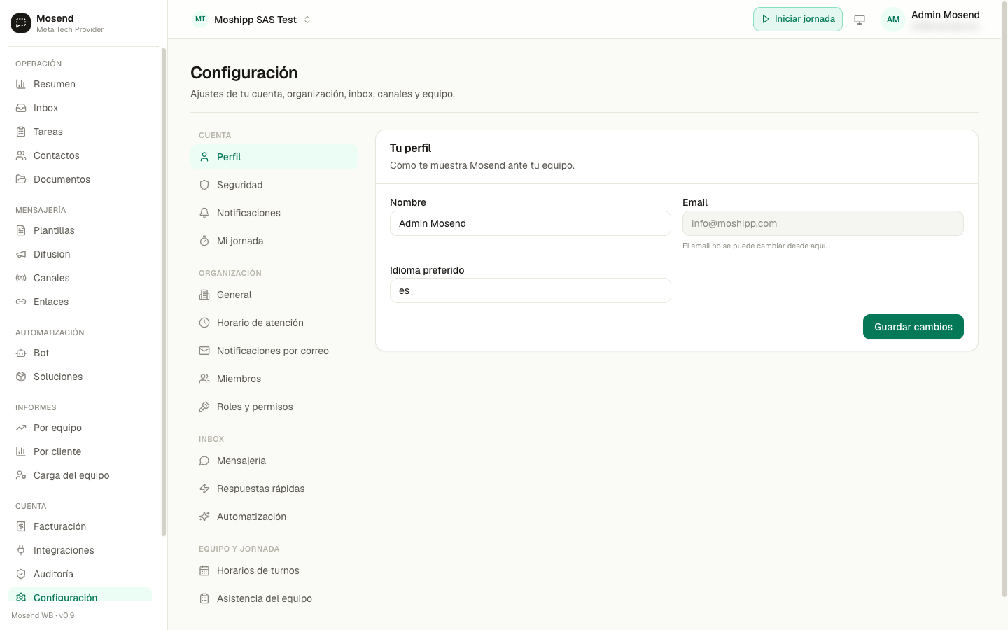 Configuración de perfil