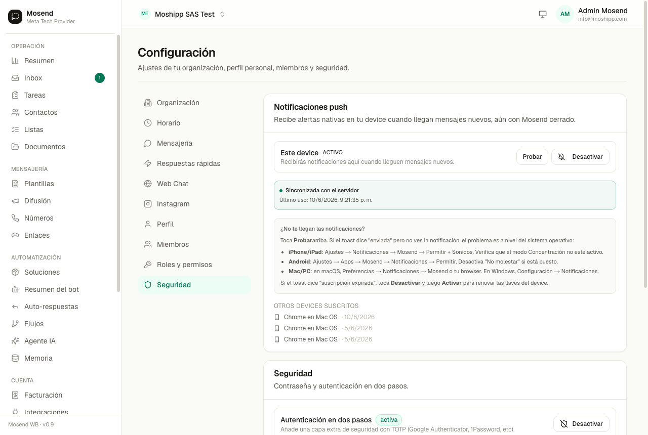 Configuración de seguridad
