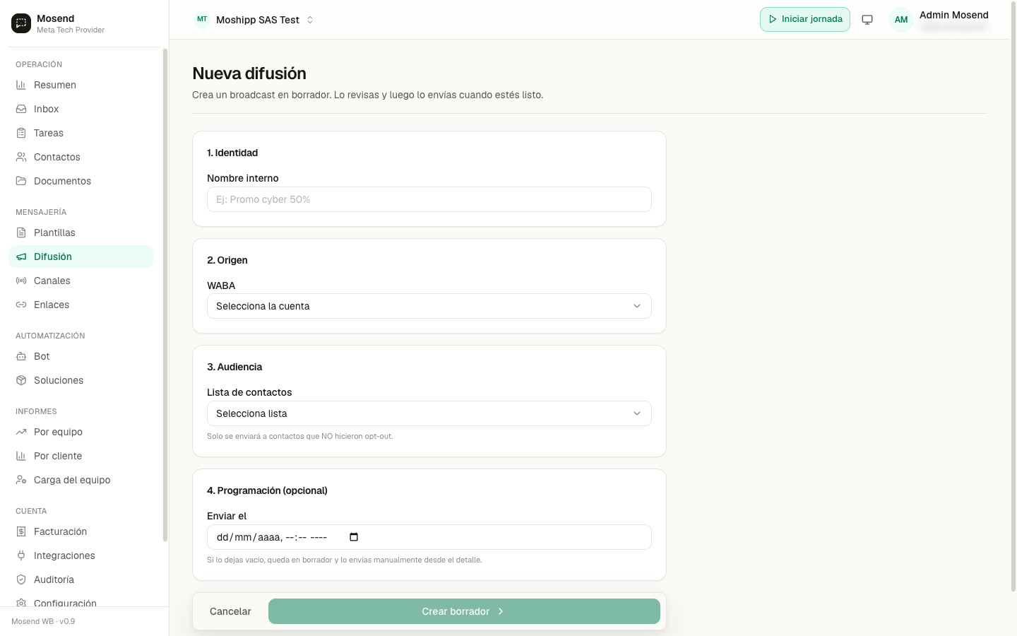 Crear una nueva difusión