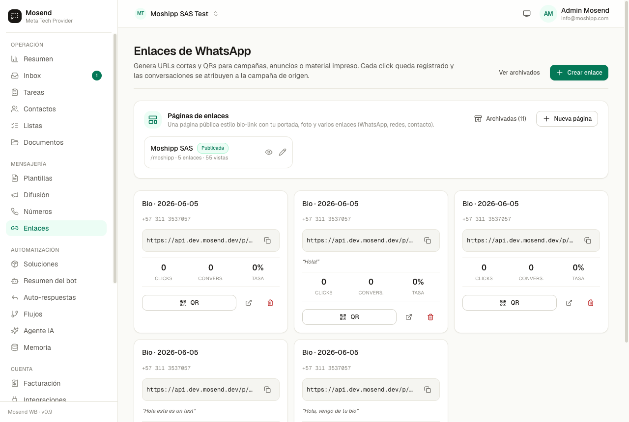 Editor de la página de enlaces