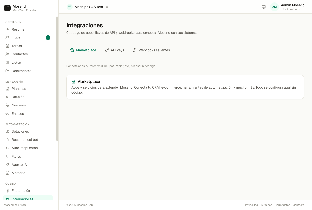 Página de integraciones
