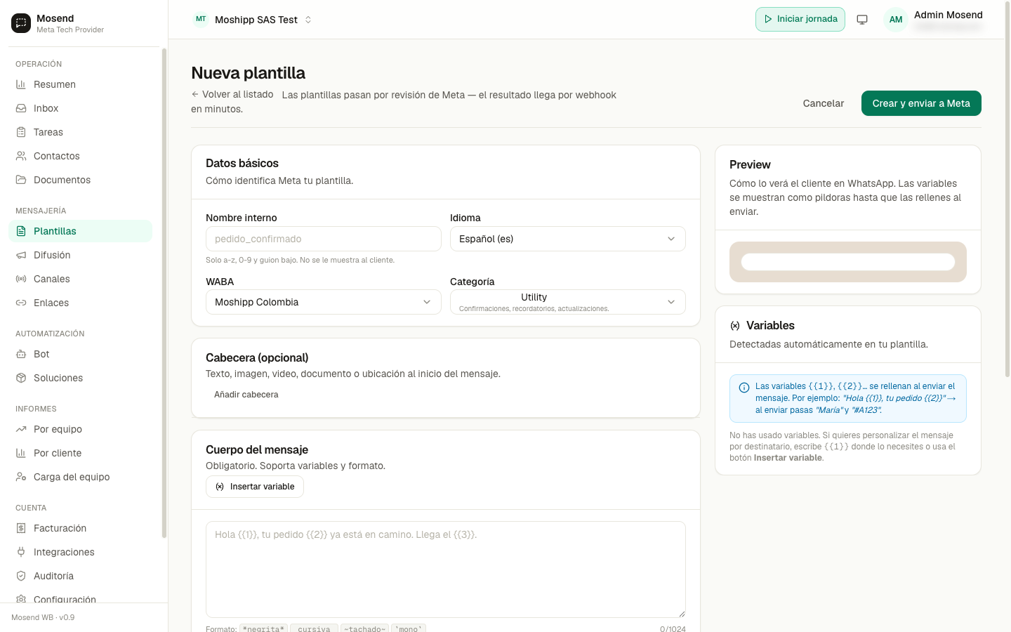Editor de nueva plantilla