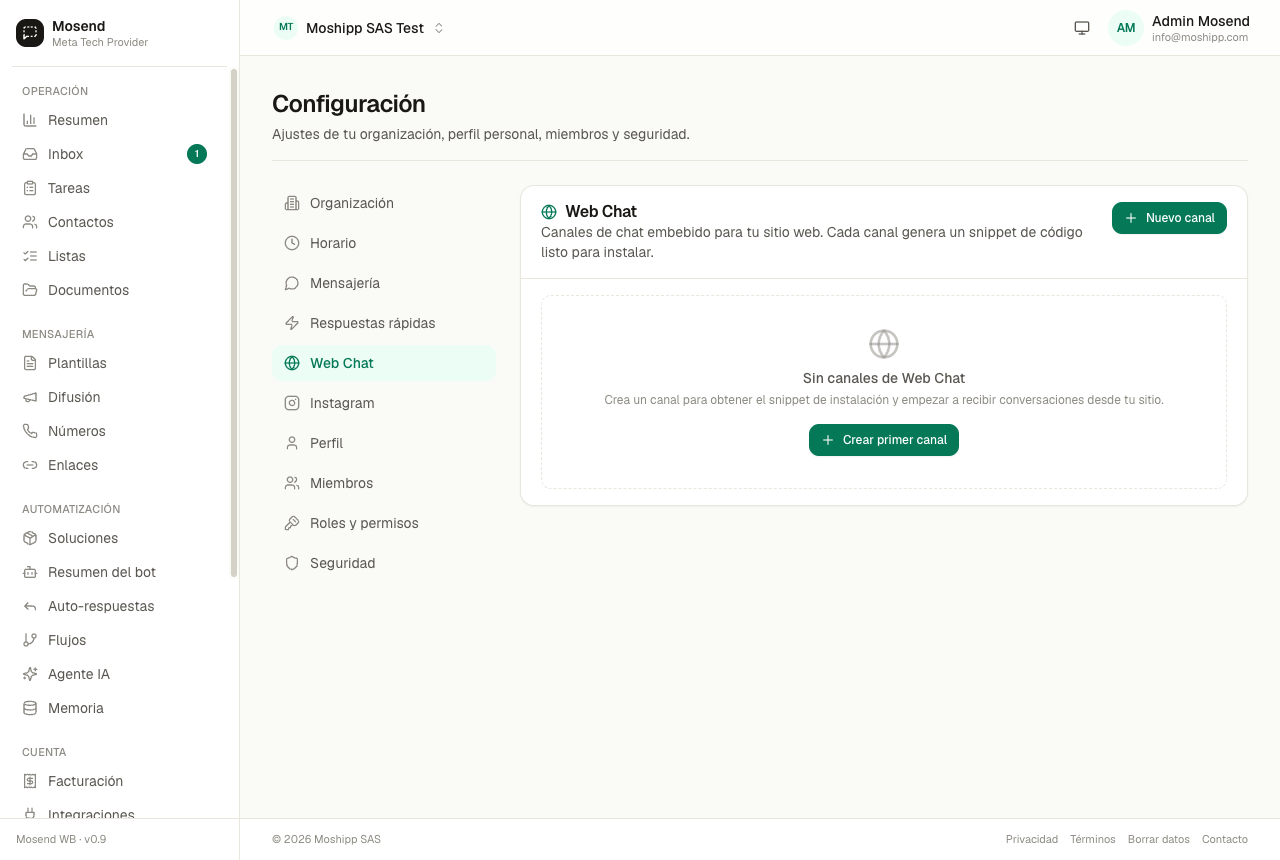 Configuración del Web Chat